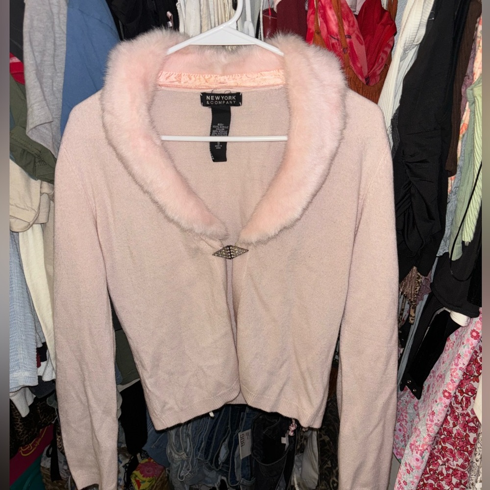 Pink Fur Collar Cardigan